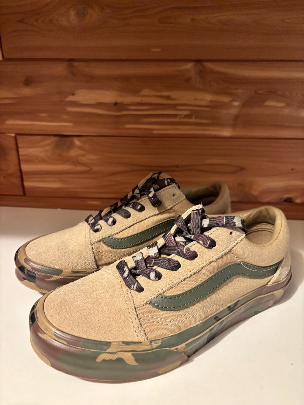 Vans Kids Suede Low-Top Sneakers in Tan and Olive